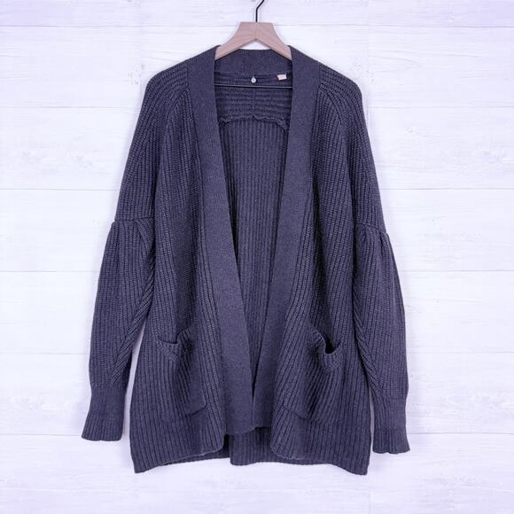 Anthropologie Knitted & Knotted Long Cardigan M Gray Wool Blend Cozy Chunky Fall - Picture 15 of 16